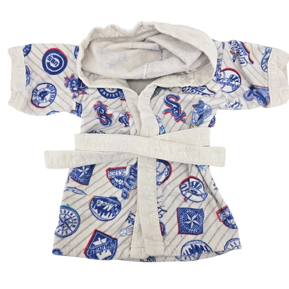 Vintage 1995 MLB All Over Print Team Logo Hooded Bath Robe Kids 4T Terry Cloth